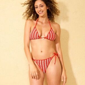Striped Crochet Bikini- Orange and White